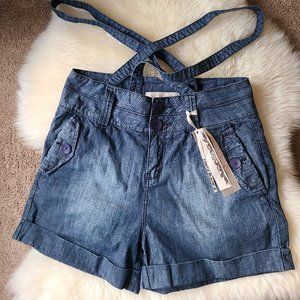 Costa Blanca Suspender High Waist Denim Shorts